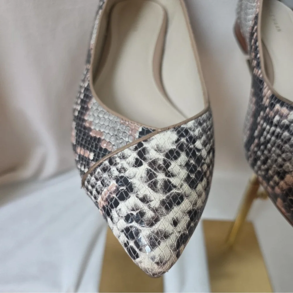 Cole Haan Snake Print Slingback Block Heel Pointed Toe Shoes Sz 9.5